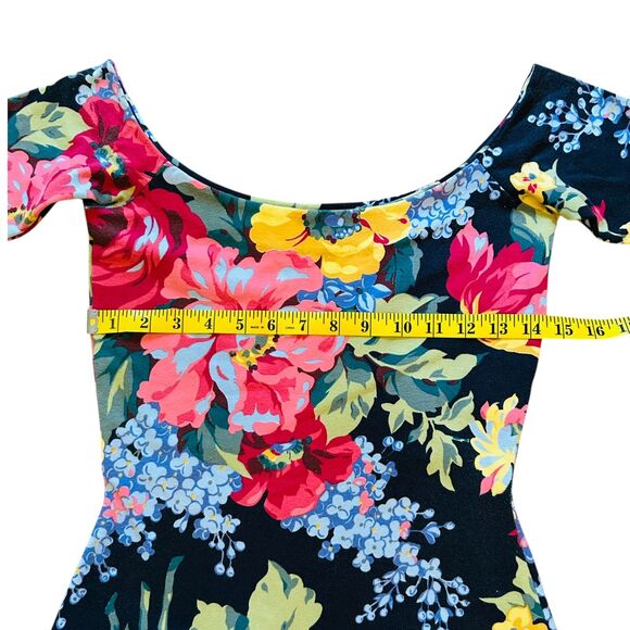 1980s Betsey Johnson Punk Label Dress Black Floral Size S or M  Off the Shoulder - Picture 9 of 14